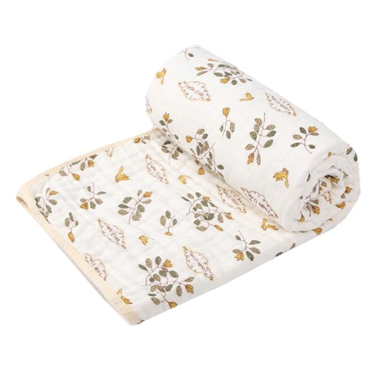 Prosop Baie Bebelusi si Copii, Bumbac Muselina cu 6 Straturi, Absorbant si Moale, Model Frunze, Bej Galben, 110x110 cm