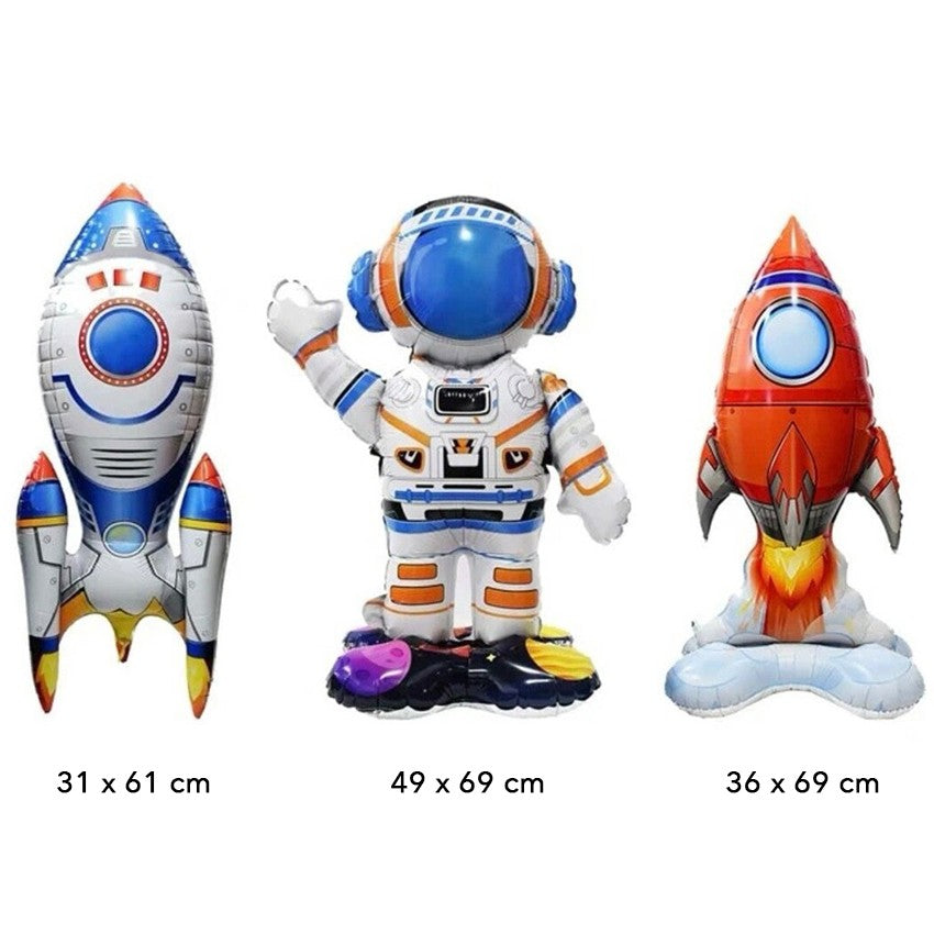 Set 3 Baloane Din Folie Metalizată, Tematică Spațiu Cosmic Cu Astronaut Și Rachete, Decor Petrecere Băieți, Include Pai Carton, Multicolor, 3 Bucăți