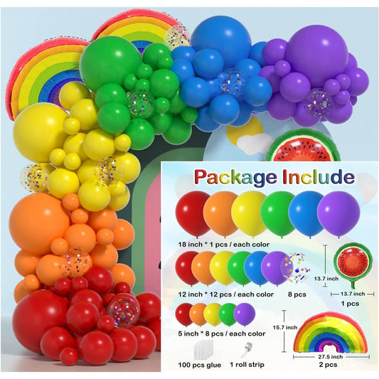 Set 107 Baloane Decorative pentru Arcada, Kit Complet Aniversare si Evenimente, Model Curcubeu, Material Latex, Multicolor