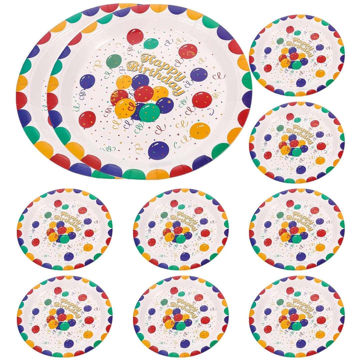 Farfurii de Unica Folosinta pentru Petrecere, Model Happy Birthday, Carton Rezistent, 23 cm, Multicolor, Set 10 Bucati