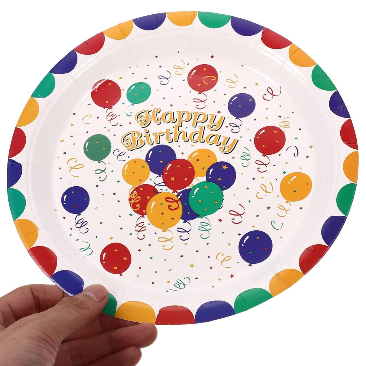 Farfurii de Unica Folosinta pentru Petrecere, Model Happy Birthday, Carton Rezistent, 23 cm, Multicolor, Set 10 Bucati