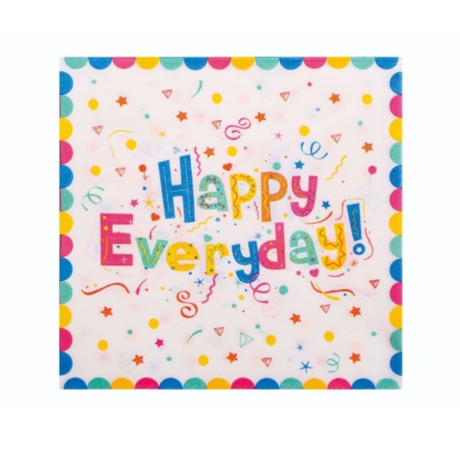 Set 20 Șervețele de Masă Decorative, Design Happy Everyday, Material Hârtie Rezistentă, Multicolor, 33 x 33 cm, 20 Bucăți