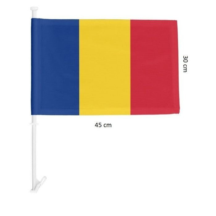 Set 100 Steaguri Auto Tricolor Romania, Drapel cu Suport pentru Geam Masina, Poliester si Plastic, 45 x 30 cm, Multicolor