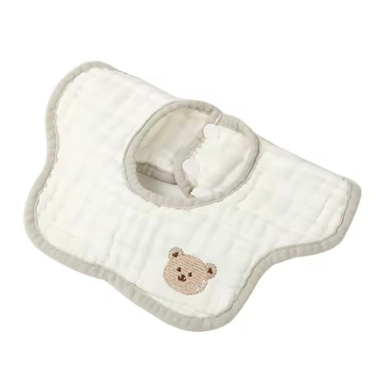 Baveta Tip Floare pentru Bebelusi, Protectie 8 Straturi Impermeabile, Bumbac 100%, Design Rotativ 360 cu Panda, Inchidere cu Capse, 0-12 Luni, 26 x 29 cm, Alb