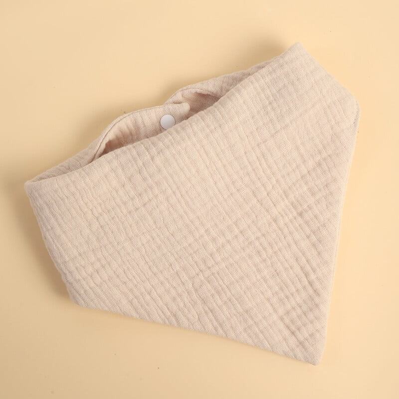 Baveta Triunghiulara pentru Copii, Esarfa Bumbac 100% Rezistenta la Apa, Inchidere cu Capse Reglabile, 33x32 cm, 0-12 Luni, Crem