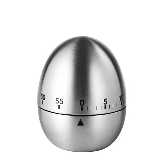 Cronometru de Bucatarie Mecanic, Temporizator 60 Minute cu Alarma Sonora, Forma de Ou, Otel Inoxidabil, 8 x 6 cm, Argintiu