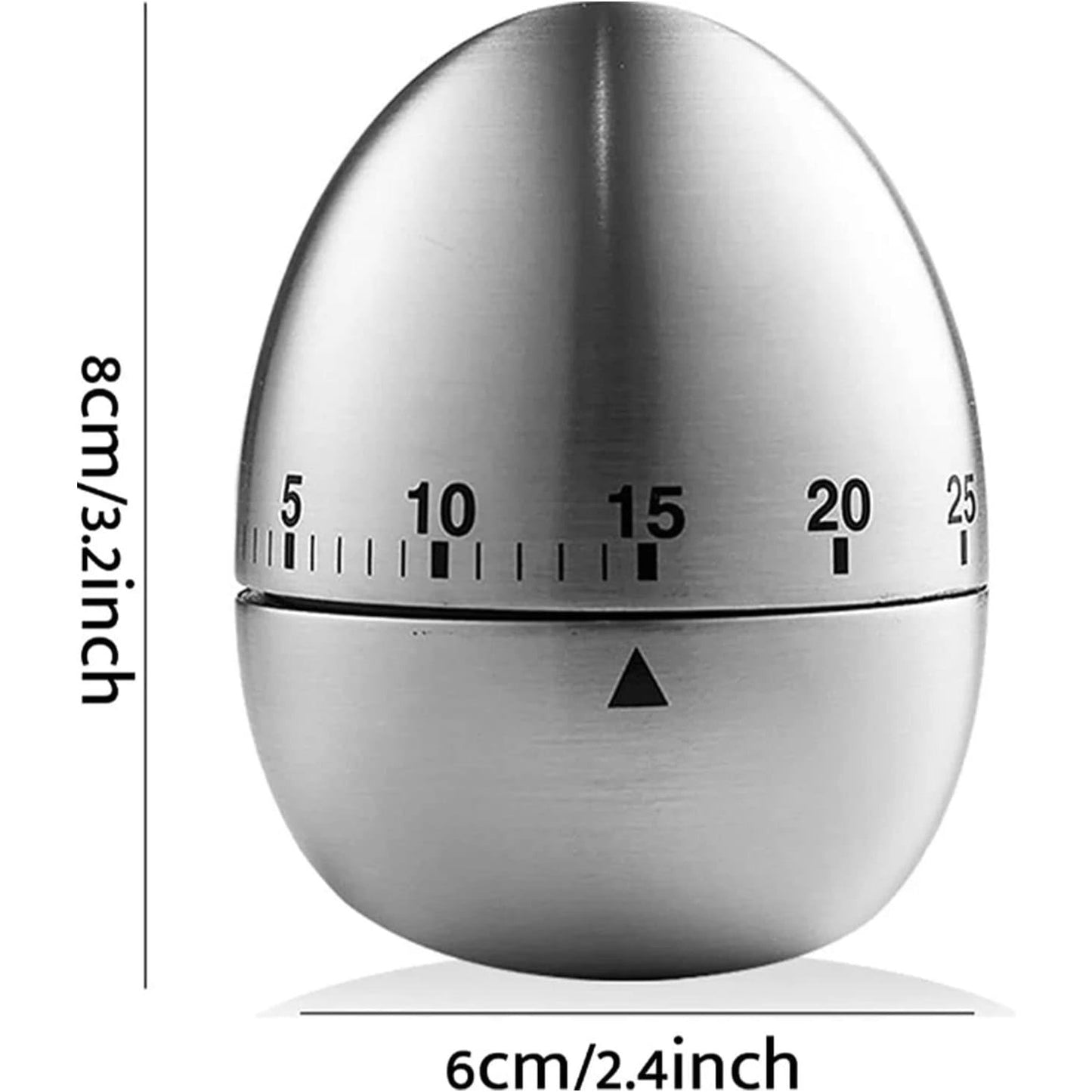 Cronometru de Bucatarie Mecanic, Temporizator 60 Minute cu Alarma Sonora, Forma de Ou, Otel Inoxidabil, 8 x 6 cm, Argintiu