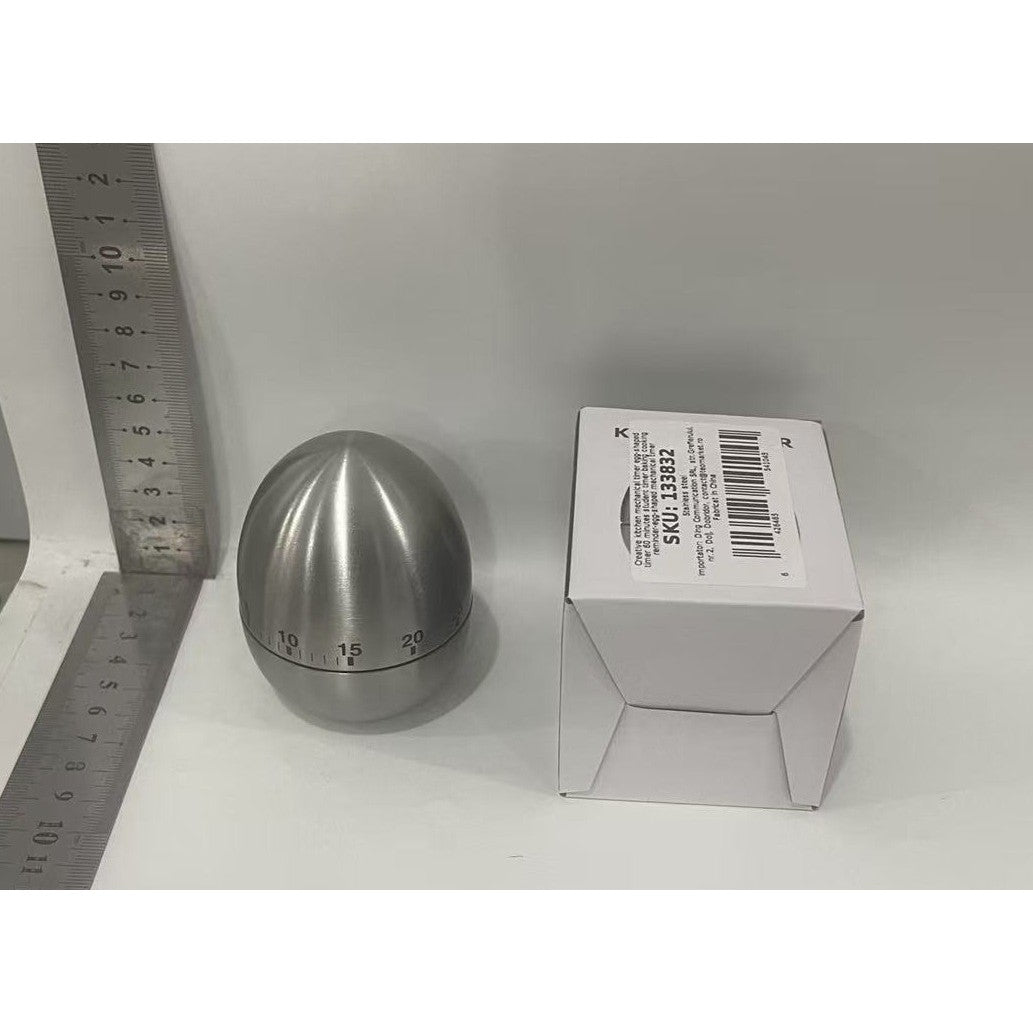 Cronometru de Bucatarie Mecanic, Temporizator 60 Minute cu Alarma Sonora, Forma de Ou, Otel Inoxidabil, 8 x 6 cm, Argintiu