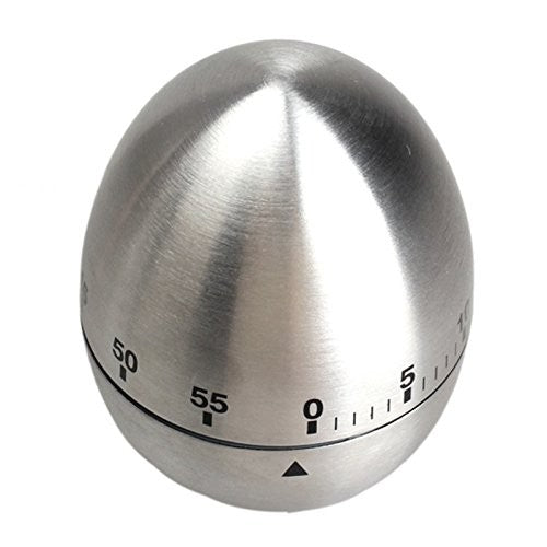 Cronometru de Bucatarie Mecanic, Temporizator 60 Minute cu Alarma Sonora, Forma de Ou, Otel Inoxidabil, 8 x 6 cm, Argintiu