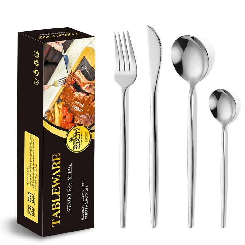 Set Tacamuri Portugheze, Serviciu Masa 24 Piese, Otel Inoxidabil Premium, 6 Persoane, Argintiu