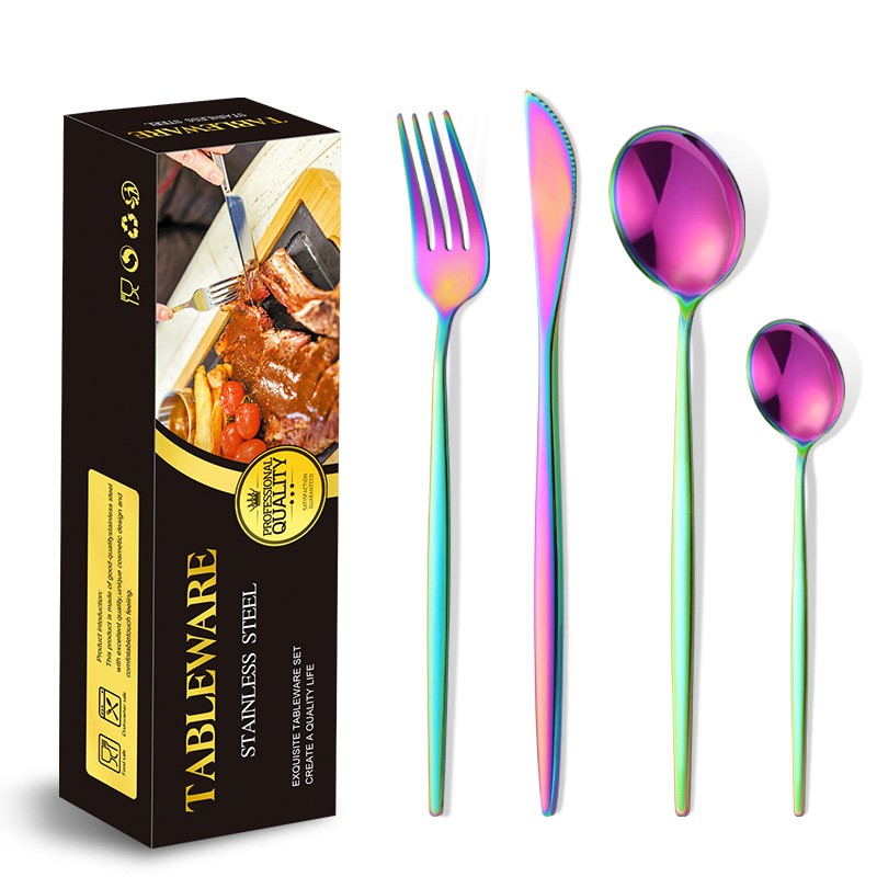 Set Tacamuri Portugheze, Serviciu Masa 24 Piese pentru 6 Persoane, Design Modern, Otel Inoxidabil, Multicolor Fade