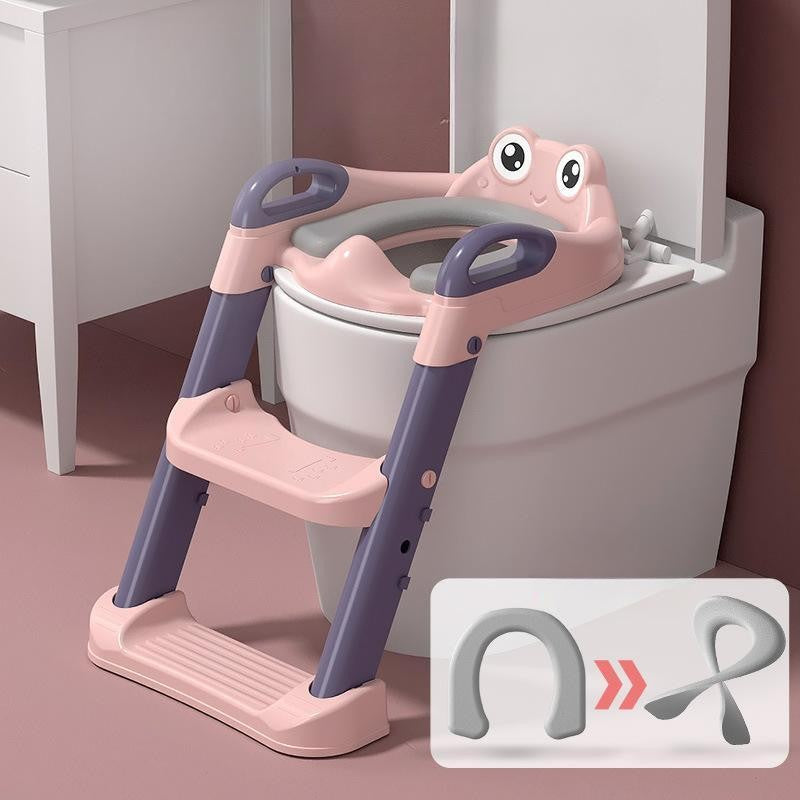 Reductor WC cu Scara pentru Copii, Scaunel Inaltator Toaleta Pliabil, 2 Trepte Reglabile, Colac Moale PVC, Spatar si Manere, 1-7 Ani, Plastic, Roz/Mov