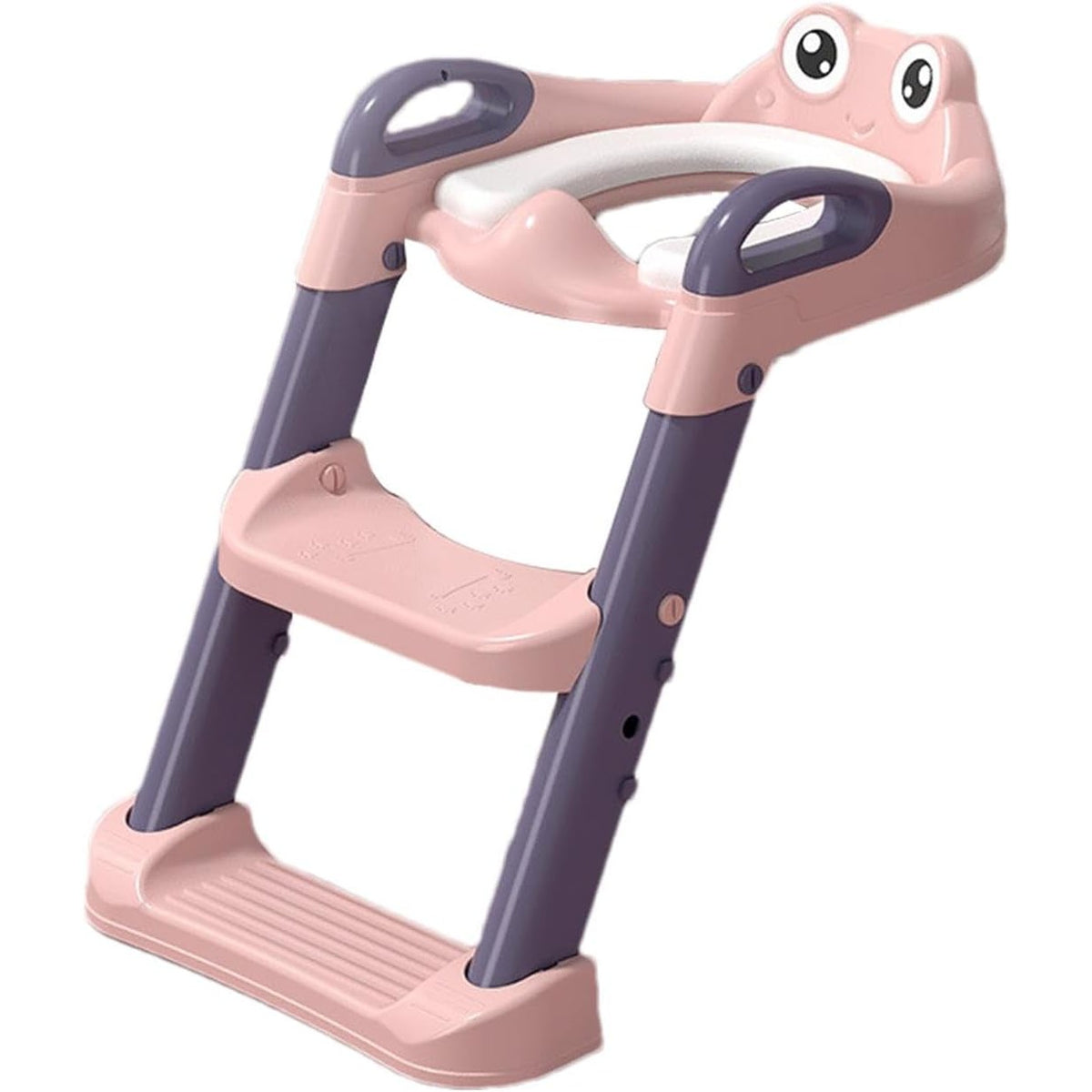 Reductor WC cu Scara pentru Copii, Scaunel Inaltator Toaleta Pliabil, 2 Trepte Reglabile, Colac Moale PVC, Spatar si Manere, 1-7 Ani, Plastic, Roz/Mov
