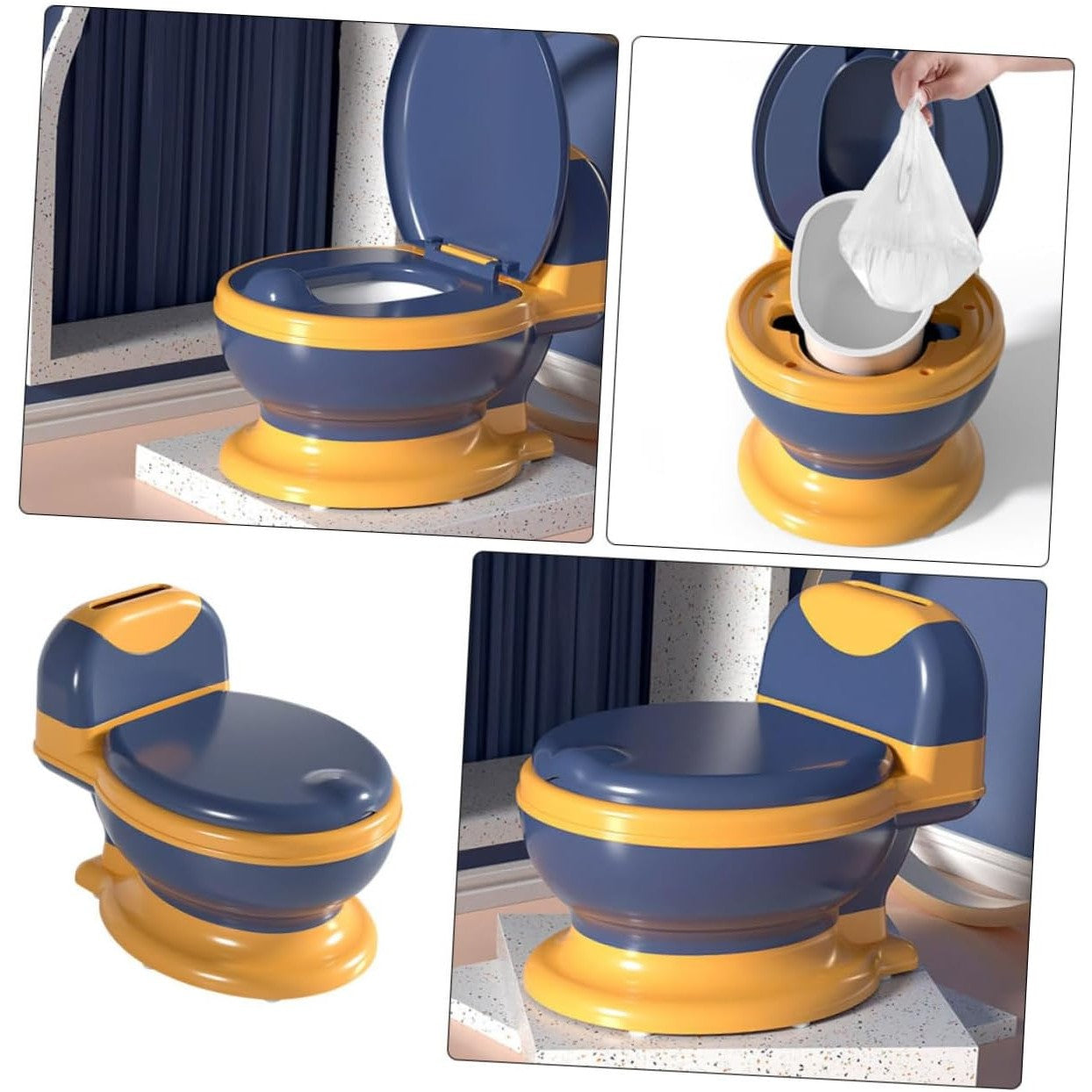 Oliță Bebelusi și Copii 1-8 Ani, Model Toaletă Realistă cu Colac Moale PVC, Compartiment Depozitare și Bază Antiderapantă, Plastic Durabil, 34 x 32 x 19 cm, Albastru/Portocaliu
