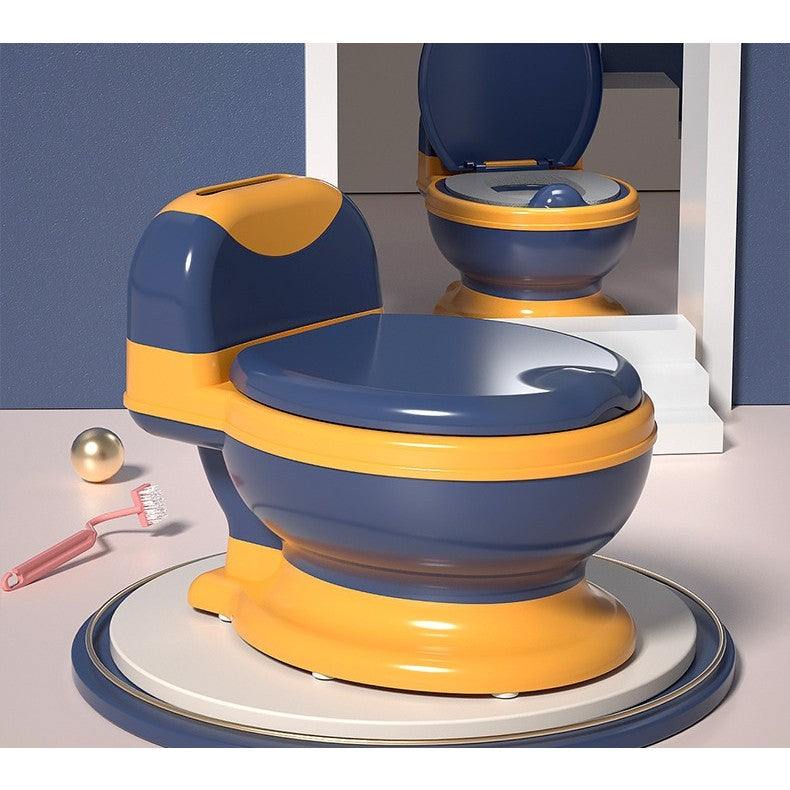 Oliță Bebelusi și Copii 1-8 Ani, Model Toaletă Realistă cu Colac Moale PVC, Compartiment Depozitare și Bază Antiderapantă, Plastic Durabil, 34 x 32 x 19 cm, Albastru/Portocaliu