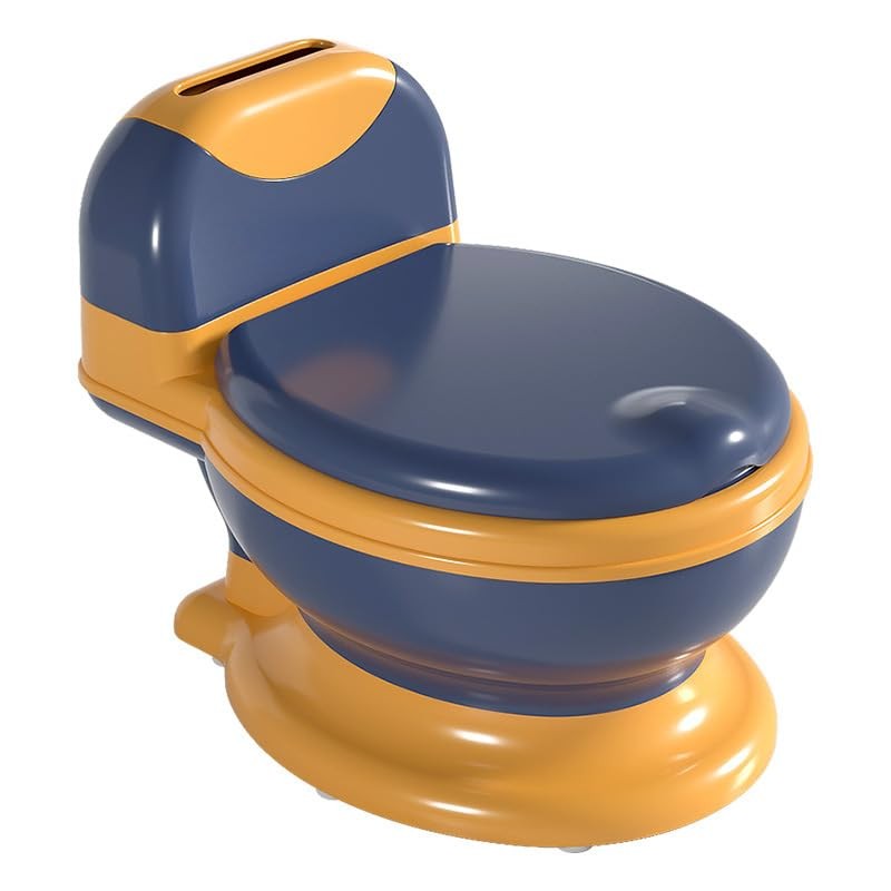 Oliță Bebelusi și Copii 1-8 Ani, Model Toaletă Realistă cu Colac Moale PVC, Compartiment Depozitare și Bază Antiderapantă, Plastic Durabil, 34 x 32 x 19 cm, Albastru/Portocaliu