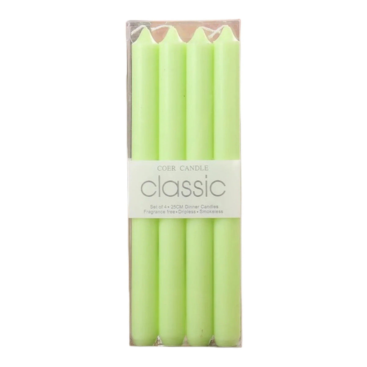 Set Lumânări Pentru Masă, Lumânări Conice Fără Fum și Fără Miros, Ardere Curată, Parafină, 2.2 x 25 cm, Verde, 4 Bucăți