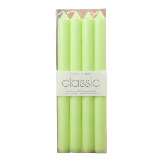 Set Lumânări Pentru Masă, Lumânări Conice Fără Fum și Fără Miros, Ardere Curată, Parafină, 2.2 x 25 cm, Verde, 4 Bucăți
