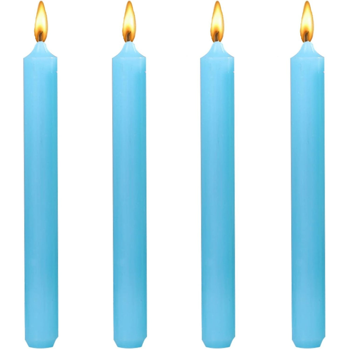 Set Lumânări Decorative pentru Masă, Ardere Fără Fum și Miros, Formă Cilindrică subțire, Parafină, 2.2 x 25 cm, Albastru, 4 Bucăți