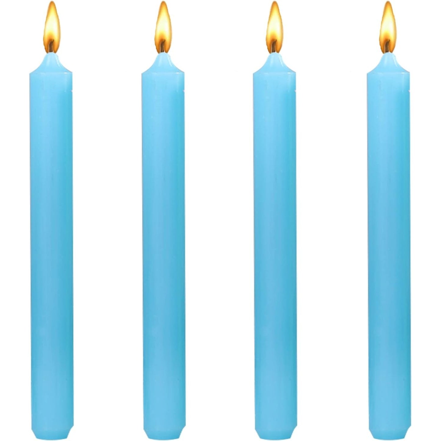 Set Lumânări Decorative pentru Masă, Ardere Fără Fum și Miros, Formă Cilindrică subțire, Parafină, 2.2 x 25 cm, Albastru, 4 Bucăți