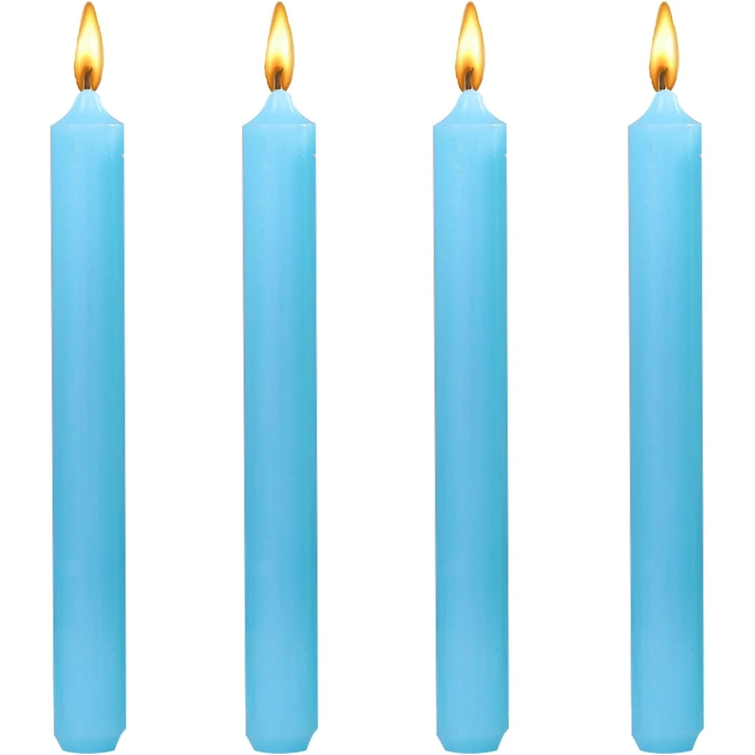 Set Lumânări Decorative pentru Masă, Ardere Fără Fum și Miros, Formă Cilindrică subțire, Parafină, 2.2 x 25 cm, Albastru, 4 Bucăți
