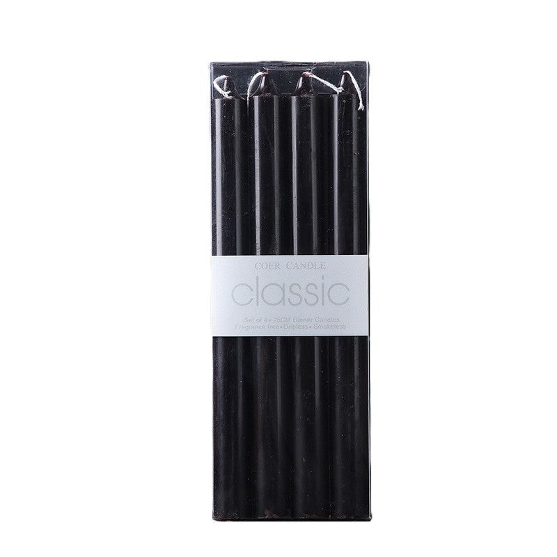 Set 4 Lumanari pentru Masa, Fara Miros si Fum, Ardere Curata Fara Picurare, Design Cilindric, Din Parafina, 2.2 x 25 cm, Negru