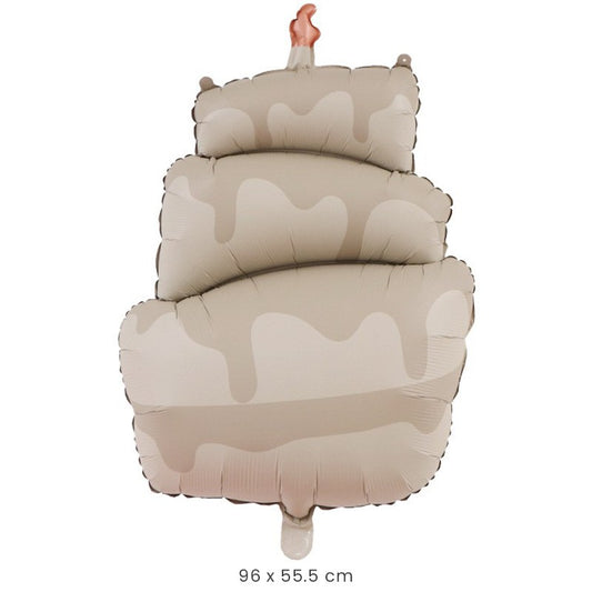 Balon din Folie Metalizata, Model Tort Aniversar, Figurina Animata Decorativa, Compatibil Aer sau Heliu, include Pai Umflare, 96 x 55.5 cm, Maro Havana