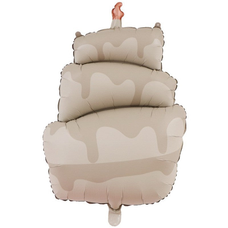 Balon din Folie Metalizata, Model Tort Aniversar, Figurina Animata Decorativa, Compatibil Aer sau Heliu, include Pai Umflare, 96 x 55.5 cm, Maro Havana