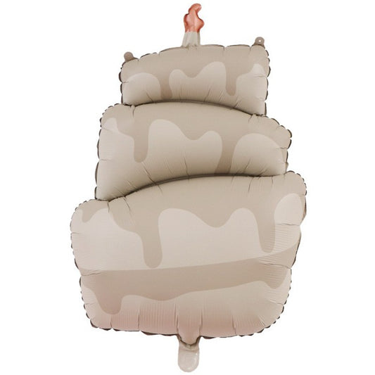 Balon din Folie Metalizata, Model Tort Aniversar, Figurina Animata Decorativa, Compatibil Aer sau Heliu, include Pai Umflare, 96 x 55.5 cm, Maro Havana