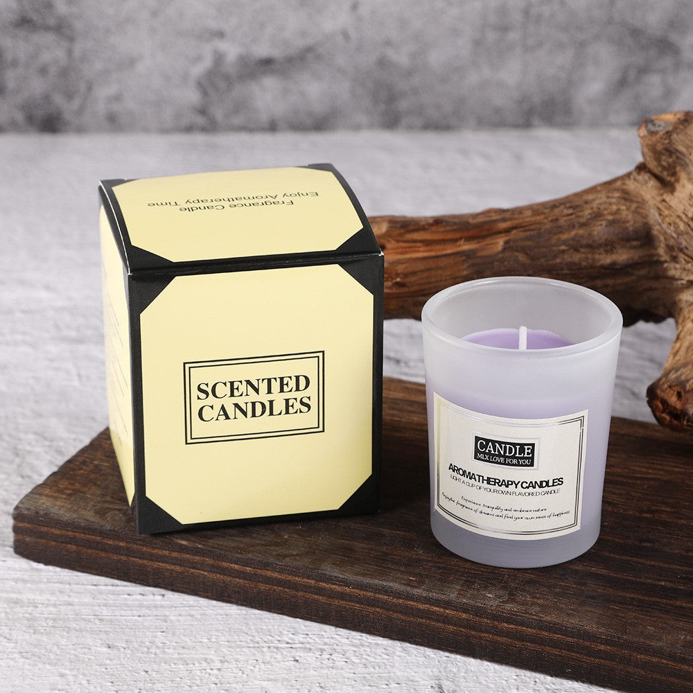 Lumanare Parfumata pentru Aromaterapie, Ceara de Soia Fara Fum, Borcan Sticla Translucida, 50 g, 6.2 x 5.2 cm, Lavanda, Mov