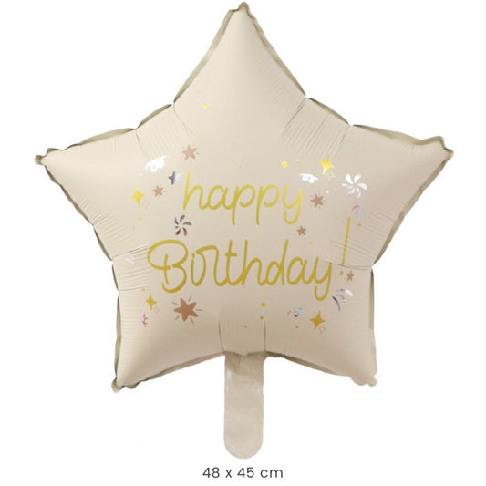 Balon din Folie Metalizata, Figurina in Forma de Stea, Umflare Aer sau Heliu, Pai Inclus, Aluminiu, 45 cm, Bej
