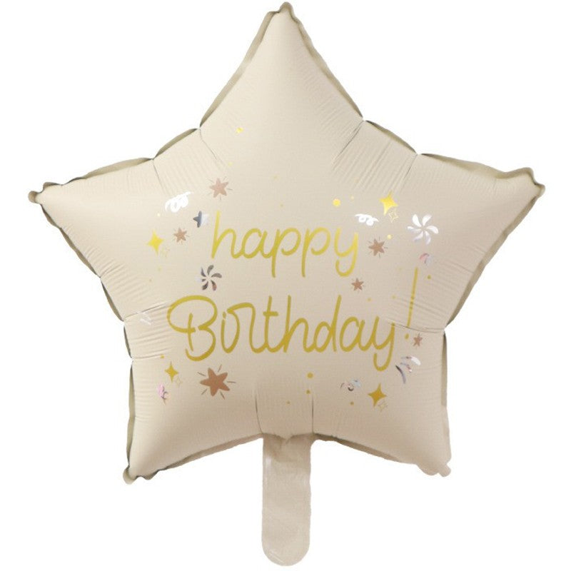 Balon din Folie Metalizata, Figurina in Forma de Stea, Umflare Aer sau Heliu, Pai Inclus, Aluminiu, 45 cm, Bej