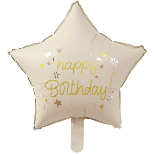 Balon din Folie Metalizata, Figurina in Forma de Stea, Umflare Aer sau Heliu, Pai Inclus, Aluminiu, 45 cm, Bej