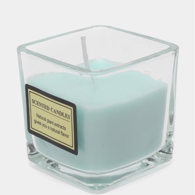 Lumânare Parfumată cu Uleiuri Esențiale, Ceară Vegetală Naturală, Sigură pentru Gravide și Sugari, Pahar din Sticlă Transparentă, Aromă Oceanică, 4.8 x 5.4 x 5.5 cm, Albastru