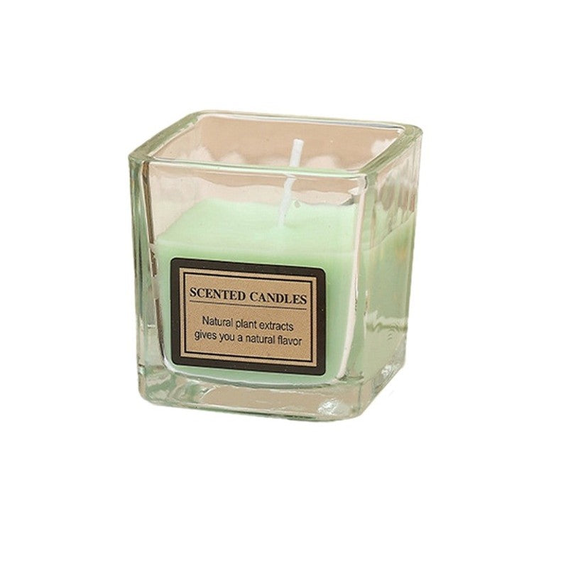 Lumânare Parfumată din Ceară Vegetală, Uleiuri Esențiale Naturale, Sigură pentru Gravide și Sugari, Pahar Sticlă Transparentă, 4.8 x 5.4 x 5.5 cm, Aromă Ceai Alb, Verde