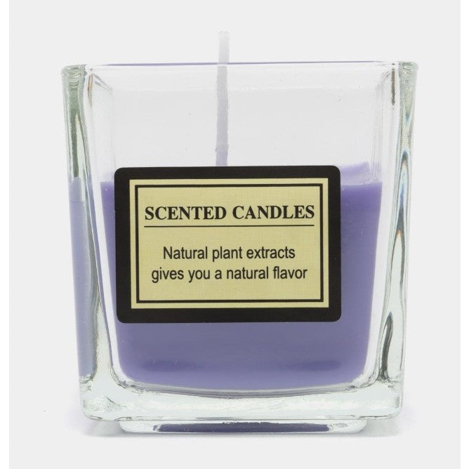 Lumanare Parfumata din Ceara Vegetala cu Uleiuri Esentiale, Sigura pentru Gravide si Sugari, Pahar Sticla Transparenta, 4.8 x 5.4 x 5.5 cm, Aroma Lavanda, Mov