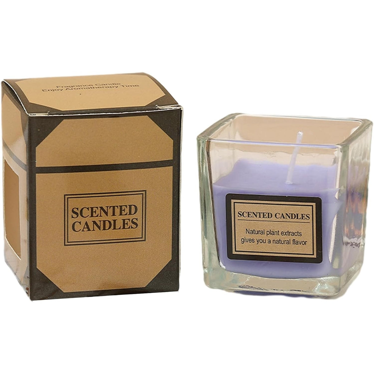 Lumanare Parfumata din Ceara Vegetala cu Uleiuri Esentiale, Sigura pentru Gravide si Sugari, Pahar Sticla Transparenta, 4.8 x 5.4 x 5.5 cm, Aroma Lavanda, Mov