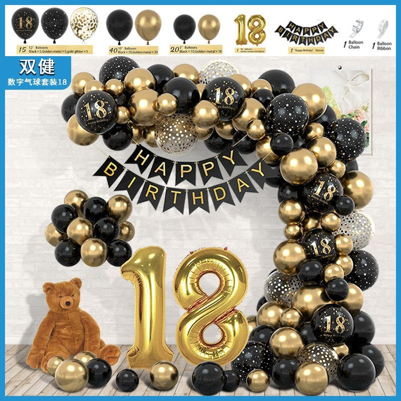 Set Baloane Aniversare Majorat 18 Ani, Cifre Gigant 1 si 8 din Folie, Baloane Latex, Umflare Aer sau Heliu, Pai Inclus, Negru si Auriu