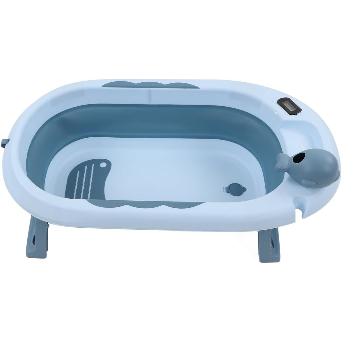 Cada de Baie Pliabila pentru Bebelusi si Copii, Termometru Digital si Perna Suport Inclusa, Polipropilena si TPE, 0 Luni - 6 Ani, 81.5 x 49 x 21.5 cm, Albastru