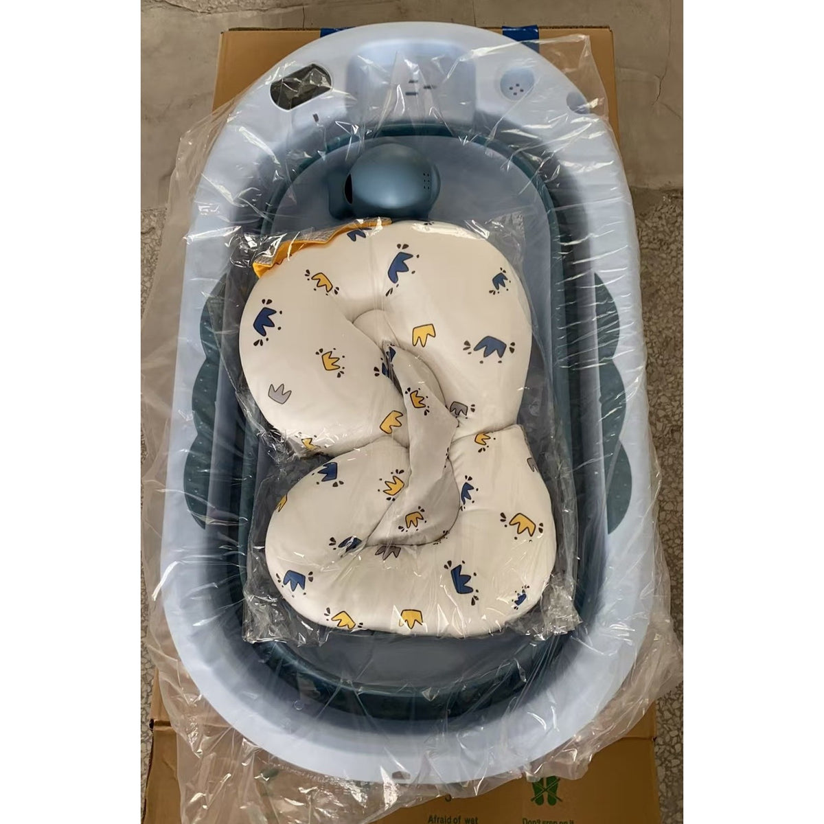 Cada de Baie Pliabila pentru Bebelusi si Copii, Termometru Digital si Perna Suport Inclusa, Polipropilena si TPE, 0 Luni - 6 Ani, 81.5 x 49 x 21.5 cm, Albastru