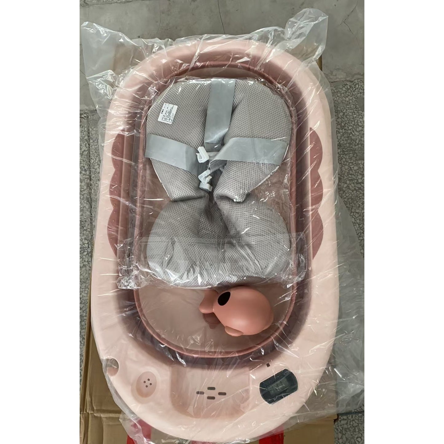 Cada de Baie Pliabila pentru Copii si Bebeluși, Termometru Digital si Perna Suport, Model Balena, Polipropilena si TPE, 0 Luni - 6 Ani, 81.5 x 49 x 21.5 cm, Roz