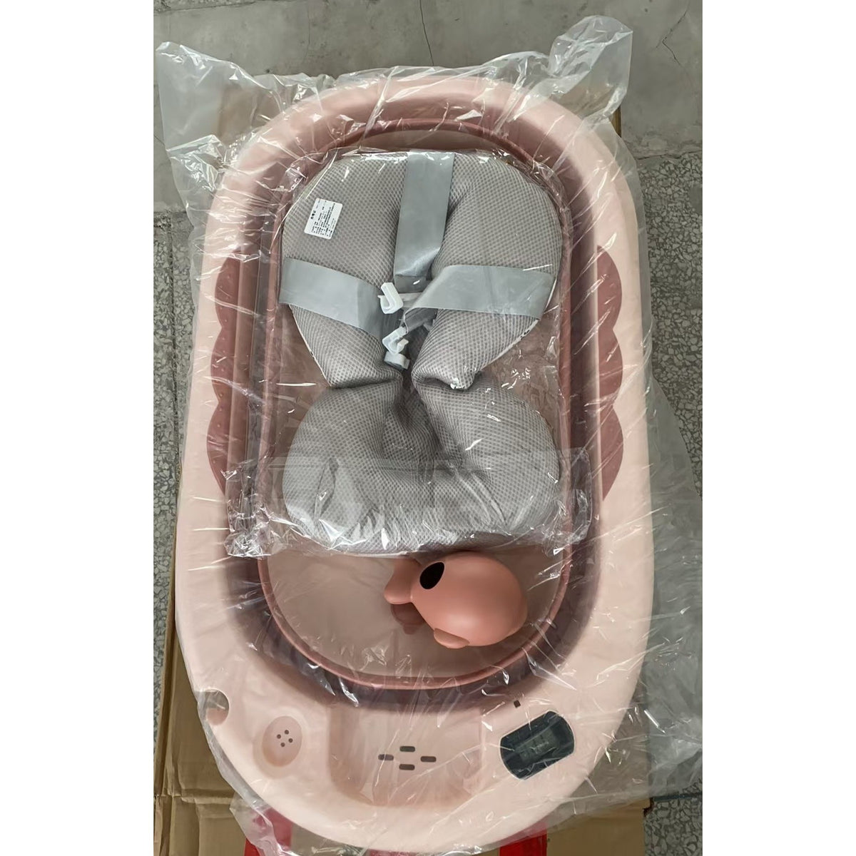 Cada de Baie Pliabila pentru Copii si Bebeluși, Termometru Digital si Perna Suport, Model Balena, Polipropilena si TPE, 0 Luni - 6 Ani, 81.5 x 49 x 21.5 cm, Roz