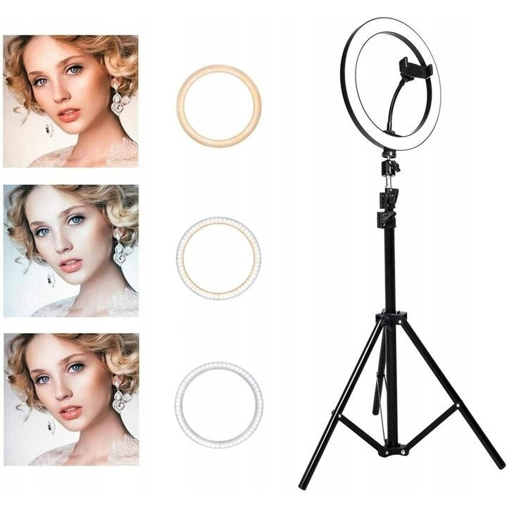 Lampa LED Circulara Ring Light, Trepied Metalic Extensibil 210 cm, Telecomanda, 3 Moduri Lumina, USB, Diametru 26 cm, Negru