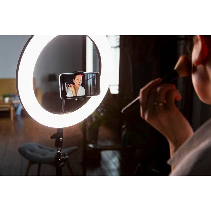 Lampa LED Circulara Ring Light, Trepied Metalic Extensibil 210 cm, Telecomanda, 3 Moduri Lumina, USB, Diametru 26 cm, Negru