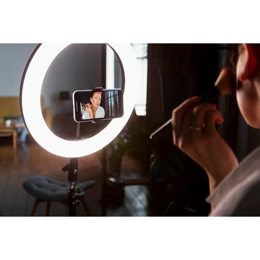 Lampa LED Circulara Ring Light, Trepied Metalic Extensibil 210 cm, Telecomanda, 3 Moduri Lumina, USB, Diametru 26 cm, Negru
