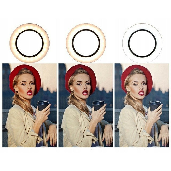 Lampa LED Circulara Ring Light, Trepied Metalic Extensibil 210 cm, Telecomanda, 3 Moduri Lumina, USB, Diametru 26 cm, Negru
