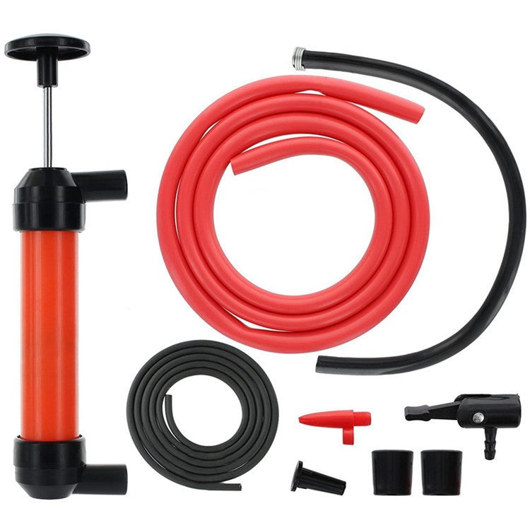 Pompa Manuala pentru Combustibil si Lichide, Debit 5L pe Minut, Transfer Ulei si Motorina, Plastic Rezistent, Furtun 1.2 m, Accesorii Incluse, Rosu