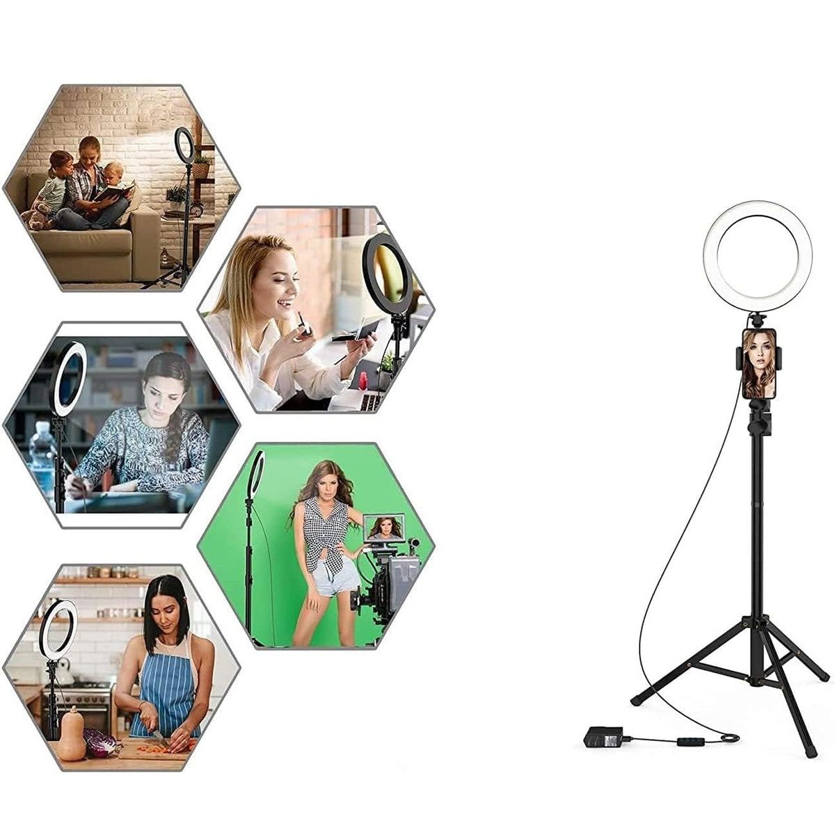 Lampa Circulara RingLight, Iluminare LED Profesionala pentru Machiaj si Vlog, 120 LED-uri, 3 Moduri Lumina, Intensitate Reglabila, Alimentare USB, Rotire 360 Grade, ABS, 26 cm, Negru