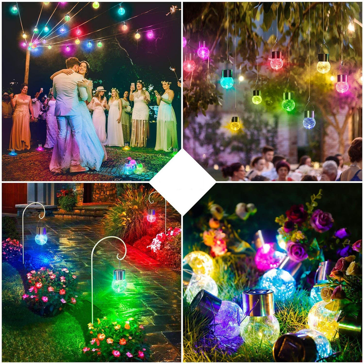 Lampă Solară LED Tip Candelabru, Decorativă pentru Grădină și Exterior, Impermeabilă, Bilă din Sticlă Crăpată, Alb Cald, 9 x 5 cm