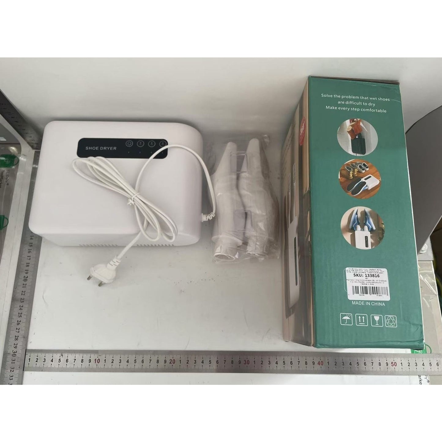 Uscator de Pantofi Electric, Functie Dezinfectare UV si Dezodorizare cu Ozon, Montaj pe Perete fara Perforare, Timer 3 Trepte, Silentios, PVC, Verde